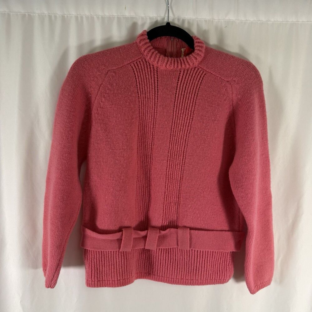 Vintage Darlene 100% Wool Sweater Women's 38 Pink Knit Zip Back Made USA